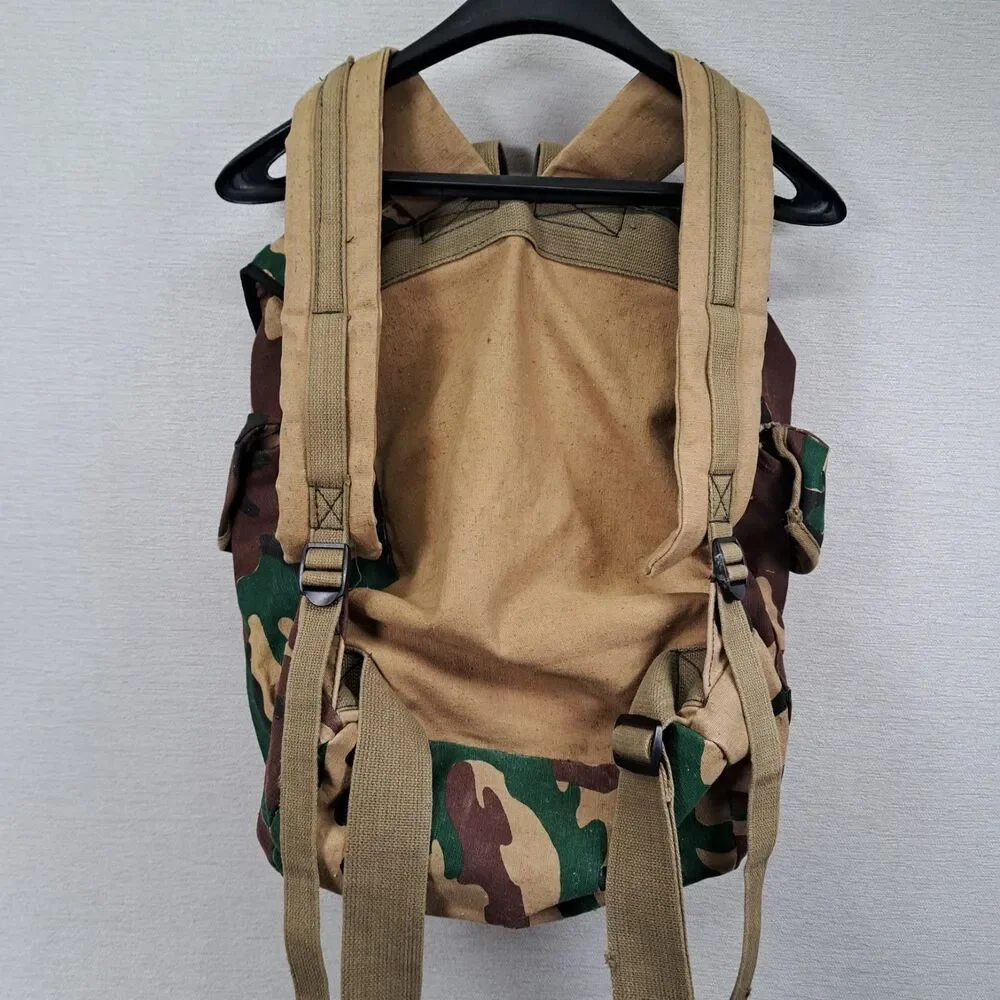 Woodland Camo Canvas Rucksack Backpack Vintage Scout Patch Gorpcore Daypack